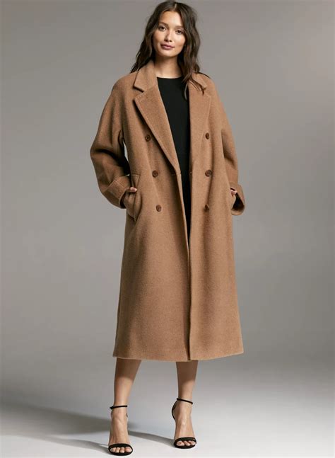 full length camel wool coat.